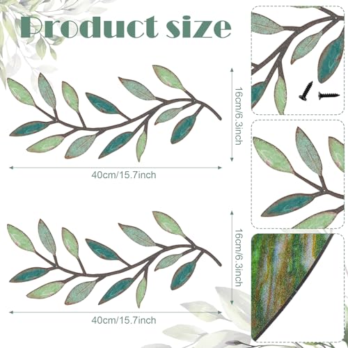 Metal Leaf Wall Art Set - 2 Pcs Symmetrical Olive Branch Decor