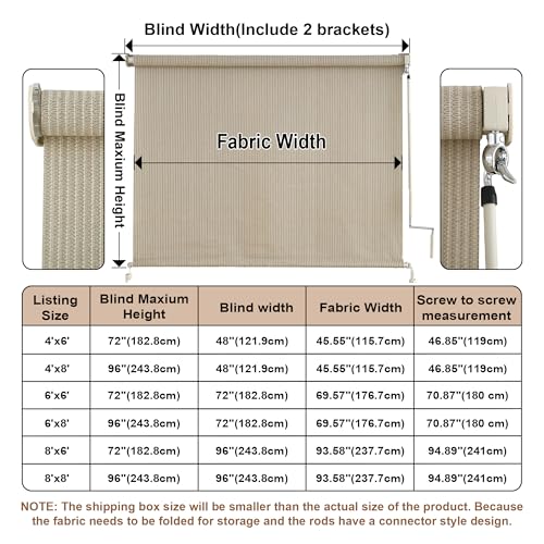 Cordless Outdoor Roller Shades - 96" x 96" Privacy Blinds