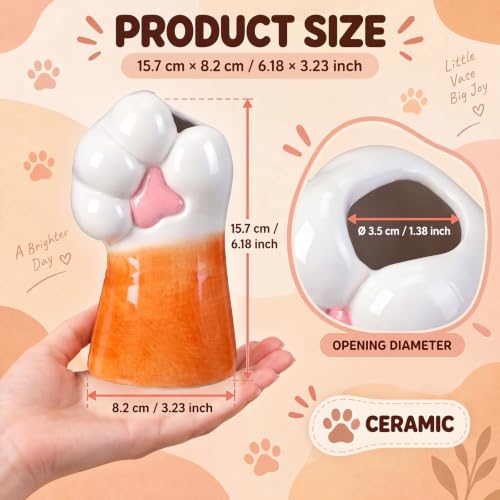 2Pcs Ceramic Cat Paw Vase Set - Cute Cat Claw Flower Holders for Home Decor