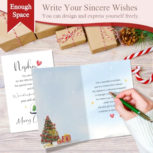 Nephew Christmas Card - Heartfelt Card from Aunt/Uncle, RYYike 8x5.3in with Envelope
