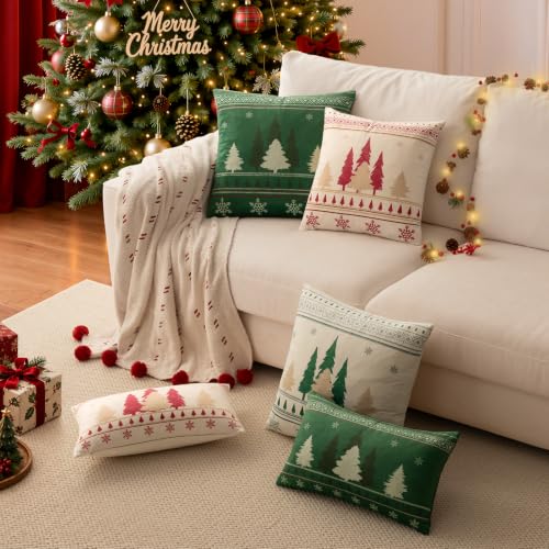 a moment Green 20x20 Inch Christmas Pillow Covers 2 Pack – Velvet Pine Tree Snowflake Holiday Decor