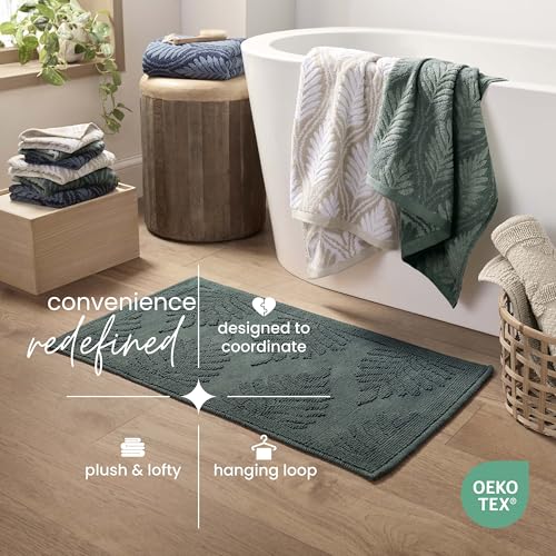 Cotton Blend Bath Towel with Locker Loop - 30" x 56" Fern Pattern Jade
