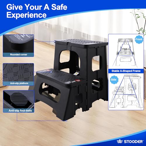2-Step Folding Step Stool, 300lb Capacity Heavy-Duty Collapsible Stool