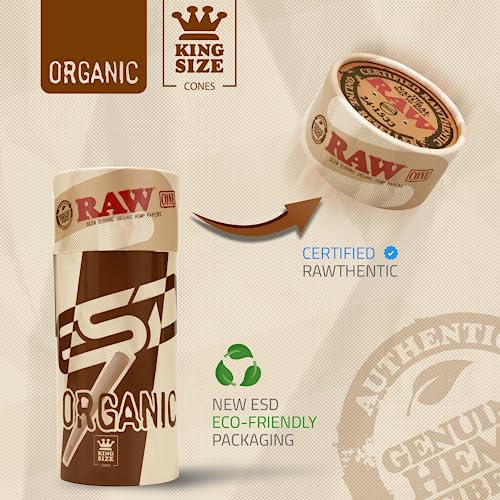 RAW Organic King Size Cones 109mm - 100 Pack Pre Rolled Rolling Papers