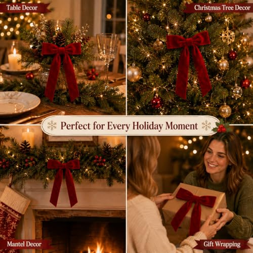 KINDSIGN Red Velvet Christmas Bows 30-Pack for Tree Decor – 5x7 Inches