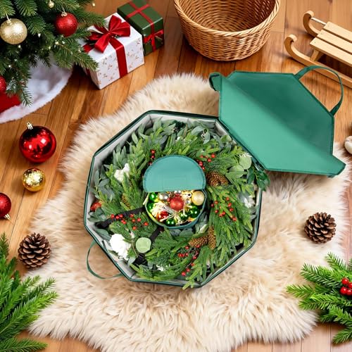 24 Inch Hard Shell Christmas Wreath Storage Bag with Pouch