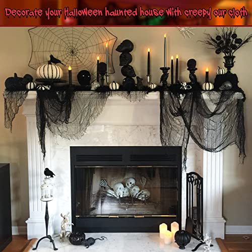 Black Halloween Creepy Cloth Decor - 6-Pack 72x30 Inch Spooky Gauze Fabric