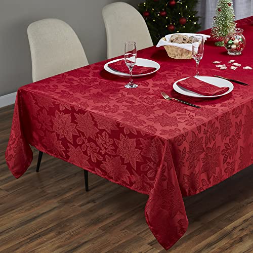 Kadut 70 x 120 Inch Christmas Tablecloth Poinsettia Leaf Red Holiday Decor