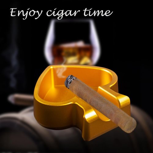 Defuzie Cigar Ashtray Aluminum Cigar Ashtrays for Outdoors Cigar Ash Tray Cigar Accessories (Gold)