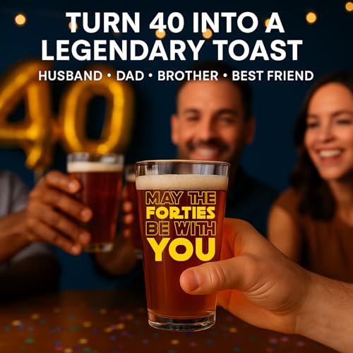 May The Forties Be With You Beer Glass - Funny 40th Birthday Gift for Men