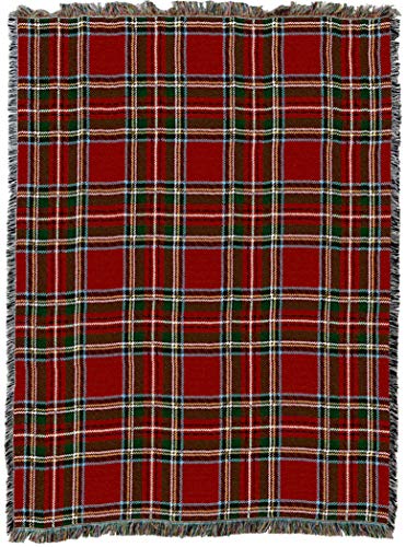 Stewart Royal Pure Country Weavers Plaid Cotton Knit Throw Blanket 72x54 – Made in USA
