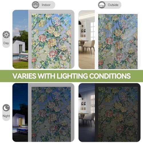 3D Stained Glass Window Film - Decorative Privacy Film, 17.5x47.2in