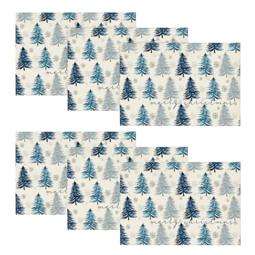 Artoid Mode Blue Christmas Placemats Set of 6, 12x18 Inch Seasonal Table Decor