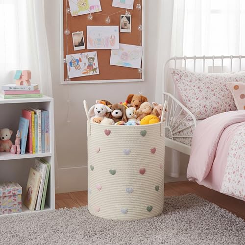 Large Cotton Rope Woven Basket - Decorative Heart Nursery Storage Bin