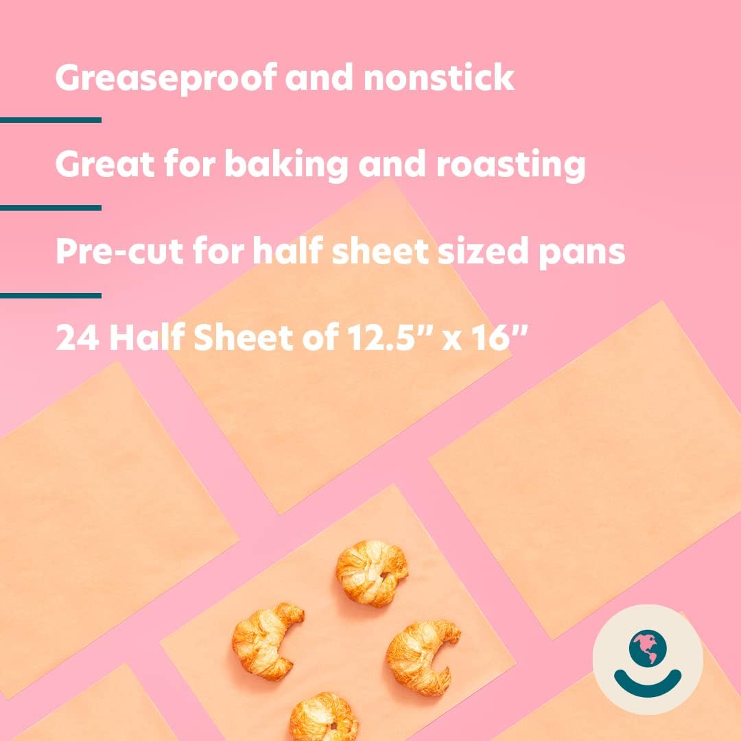 Parchment Paper by For Good - 24 Pre-Cut Half Sheets | Unbleached, Non-Toxic & Oven-Safe
