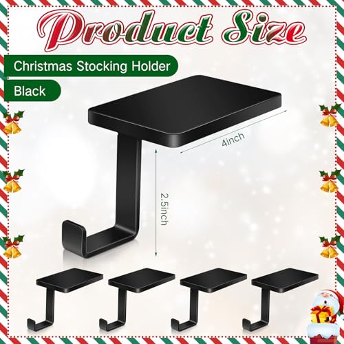 Zhengmy Black 4 Pack Christmas Stocking Holder for Mantel - Heavy Duty