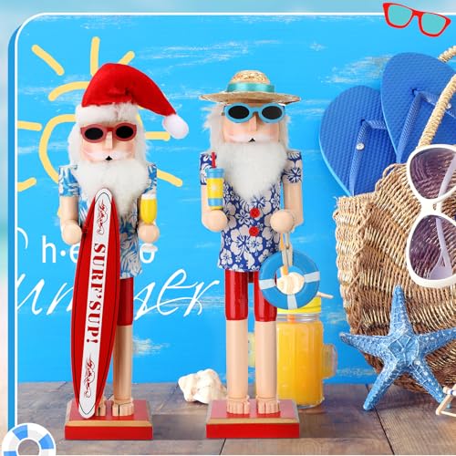 RattanView 2-Pack 15in Hawaiian Santa Nutcrackers – Surf Beach Christmas Decor