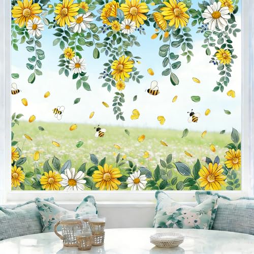 Spring Floral Window Clings - Daisy & Bee Decals, 8 Sheets