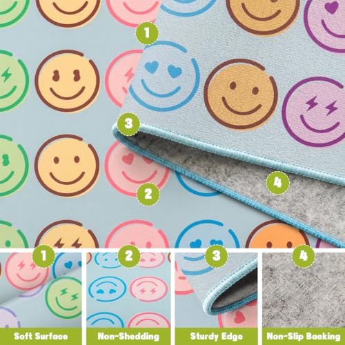 Pastel Smiley Face Classroom Rug, 8x10 ft Educational Play Carpet