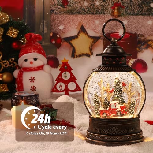 Musical Christmas Snow Globe Lantern with 8 Songs & Swirling Glitter Decor