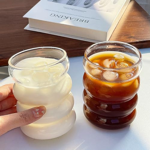 16 oz Wave Shape Drinking Glasses with Lids and Straws - Set of 4