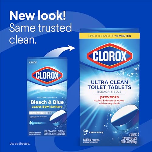 Automatic Toilet Bowl Cleaner Tablets - Bleach & Blue, Rain Clean Scent - 4 Pack