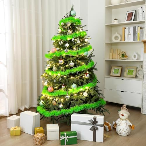 4 Pack Lime Green Christmas Garland (65.6 ft each, 262 ft total) Non-Lit PET Greenery for Indoor/Outdoor Decor