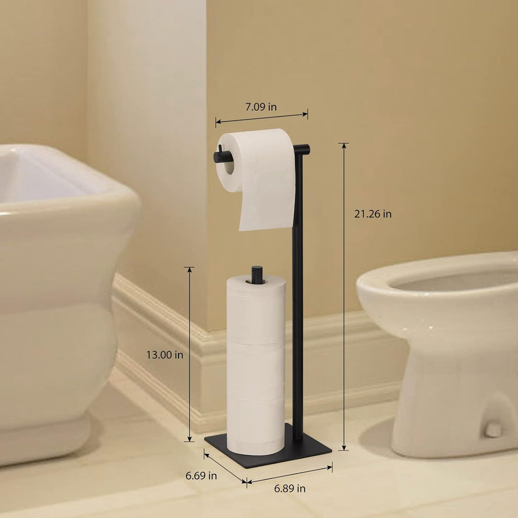 Regine Switzerland Black Toilet Paper Holder - Stylish Free Standing Tissue Roll Dispenser for Farmhouse Bathrooms
