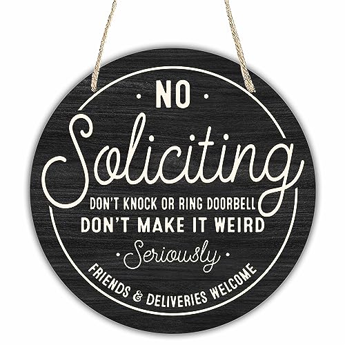 10-Inch No Soliciting Wooden Door Sign - Funny Welcome Hanging Decor
