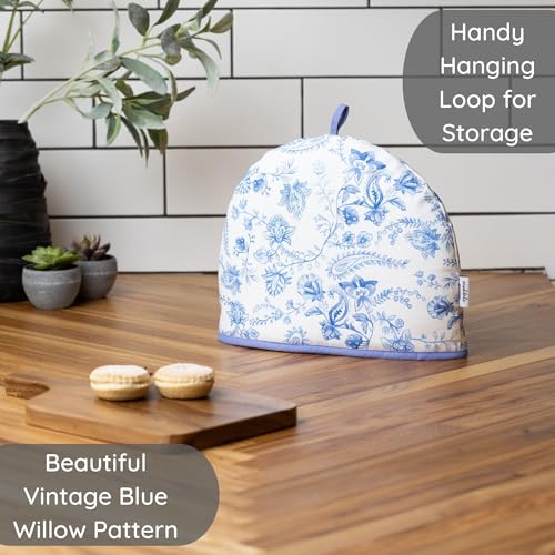 Large Insulated Tea Cozy - 100% Cotton Vintage Blue Floral Teapot Cover