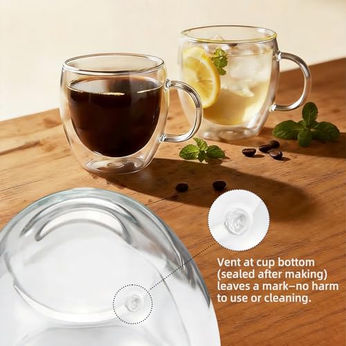Double Wall Insulated Espresso Shot Cups Set of 2 - Clear Borosilicate Glass Demitasse Mugs with Handles