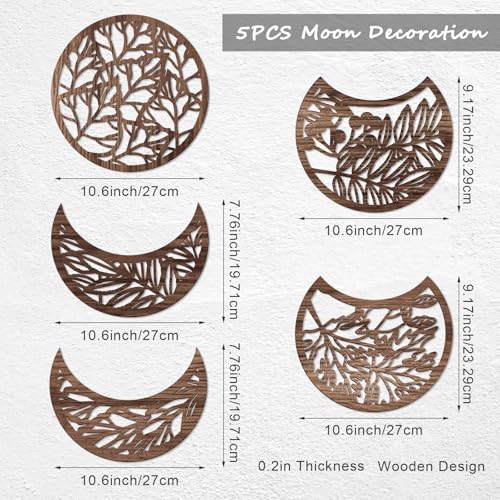 5-Piece Moon Phase Wall Art Set, 10.6-Inch Boho Botanical Wall Decor