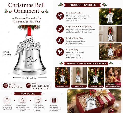 2026 It's A Wonderful Life Christmas Bell Ornament with Angel Wings