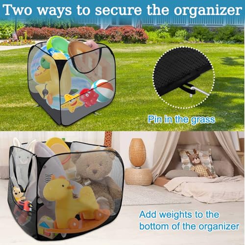 Pop-Up Pool Toy Storage Bin, Large Mesh Organizer with Side Pockets
