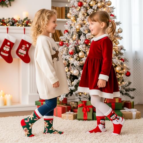 Girls Kids Fuzzy Non-Slip Grip Socks 8-12 Years Red - Toddler Slipper Socks