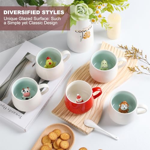 WDAGEOT Red & White Cute 12oz Snowman Mug - 3D Inside Cup Ceramic Coffee Cup