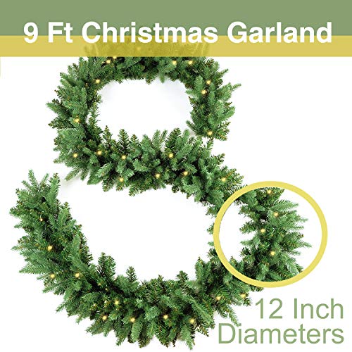 HomeKaren 9 Ft Battery-Operated Prelit Christmas Garland with 50 LED Lights, Lush Fraser Fir Style, Pineblue_battery