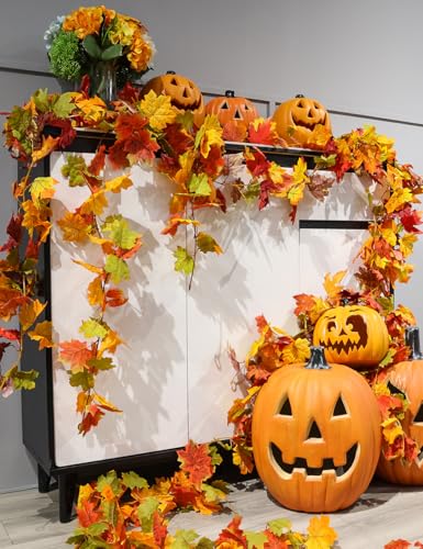 Artificial Fall Maple Leaf Garland 6 Pack (5.9 Ft) with Hooks - Autumn Decor