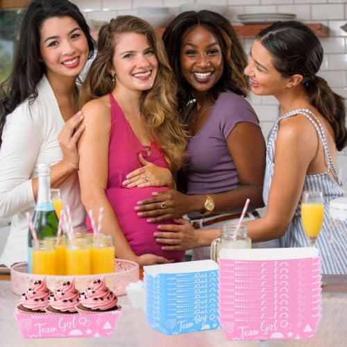 Assembly-Free Gender Reveal Paper Food Boats 50PCS, Team Girl or Boy