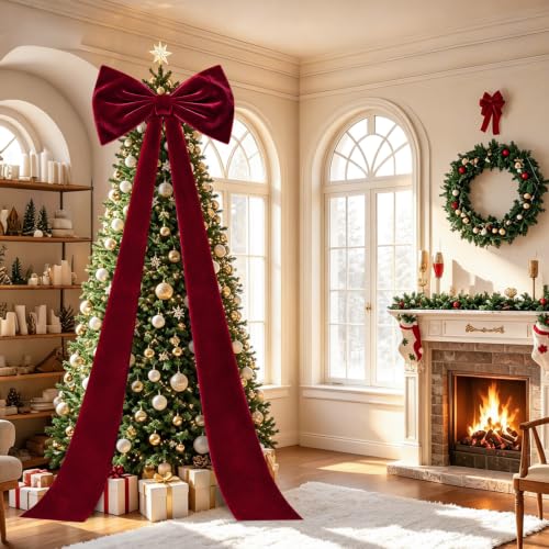 RGJ Burgundy Extra Large Christmas Tree Topper Bow 118in x 28in Velvet