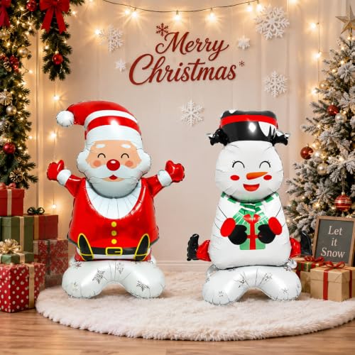 Self Standing Christmas Balloons Set - Santa Claus & Snowman Decor