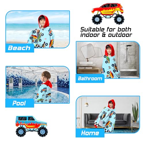Kids Hooded Beach Towel - 100% Cotton Super Absorbent Swim Wrap (30x50")