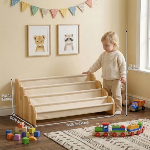 4-Tier Wooden Kids Bookshelf, Front-Facing Nursery Book Organizer