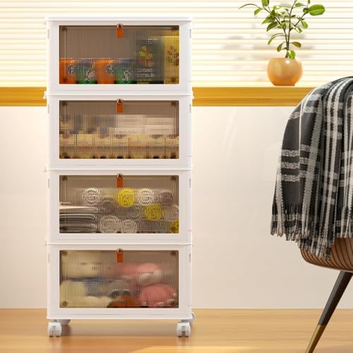 4-Tier Plastic Storage Bins with Lids and Wheels Stackable Folding Box