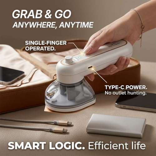 Cordless Handheld Travel Iron with USB-C Power Bank, Compact Spray Iron