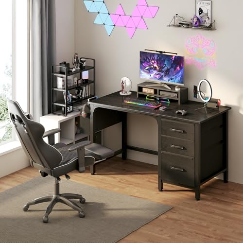 47-Inch Reversible Computer Desk with File Cabinet & Storage Drawers