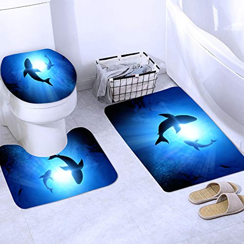 4-Piece Fantasy Shark Shower Curtain Set with Non-Slip Bath Rugs
