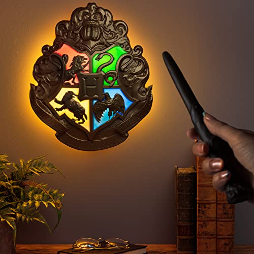 Hogwarts Crest Wall Lamp with Wand Remote Control - 35cm Decorative Light