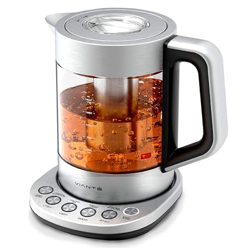 1.5L Electric Tea Kettle with Infuser, Glass & Stainless Steel, No Plastic