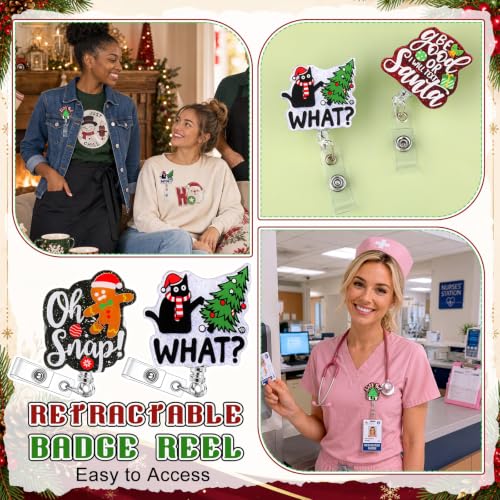 Christmas Badge Reels 20Pcs Retractable Nurse Badge Clips – Santa/Gingerbread/Elf Designs (Variation: Christmas)